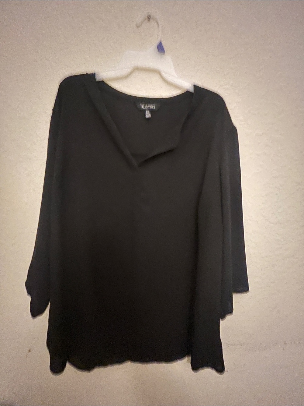 Ellen Tracy Black V-Neck 3/4 Sleeve Tunic Top
